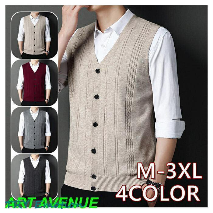ニットベスト メンズ Vネック ビジネスベスト 前開き紳士服 オフィス 通勤 通学 トップス 秋冬 おしゃれ ストライプ 父の日 30代 40代 50代