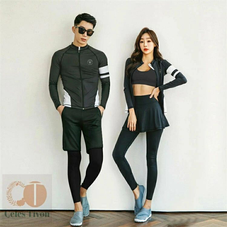 カップル 水着 体型カバー 水着セット 長袖 ラッシュガード 上下セット セパレート 長袖 カップル水着 韓国 ペア水着 カップル おそろい お揃い レディース水着 メンズ水着 4点セット 3点セット 大きいサイズ 海 プール スポーツ水着 フィットネス水着