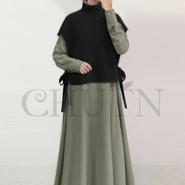 春セットアップ シャツワンピース おしゃれ 着痩せ 長袖ニット＋シャツワンピース ジャンパースカート 大人通勤 40代ママ服 おしゃれ 秋