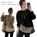 トップス ドッキング プルオーバー 長袖 ブラウス アシンメトリー 冬 重ね着風 ビッグシルエット チュニック 大きいサイズ レイヤード 体型カバー 着痩せ 秋服 秋物 春 秋 チュニック スウェットトレーナー ロンT 送料無料