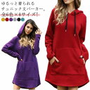 服 レディース ロングパーカー フード付き ゆったり 秋冬 プルオーバーパーカー パーカーワンピース 膝上丈 ワンピース 大きサイズ カジュアル ロングパーカー...