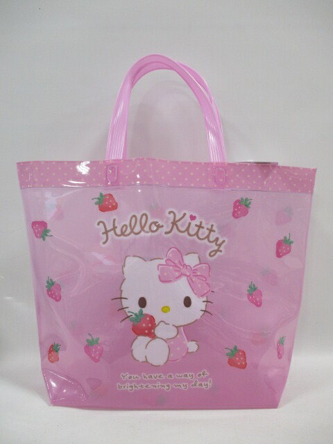 ハローキティ プールバッグ トート型 サンリオ ピンク キティ いちご フルーツ デザート ビニール プールバッグ ビーチバッグ プール サマー 水泳 海 メール便可のサムネイル