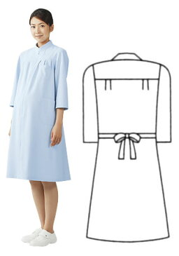 【ラッキーシール対応】白衣　マタニティ／女性用、ナースワンピース白衣7分袖／サックス73-025【】