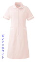 白衣　女性用、ナースワンピース白衣カラー／ピンク×ホワイト 021-24
