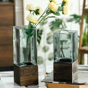 フラワーベースガラス 花瓶 おしゃれ 透明 大型 ガラス ガラス花瓶 現代 シンプル 部屋 玄関 リビング プレゼン 透明なガラスの花瓶 ガラスの花瓶ドライフラワーハイドロポニック植物コンテナ 10*25.5cm ウッドフラワーベース 木製 一輪挿し 花 OceanMap