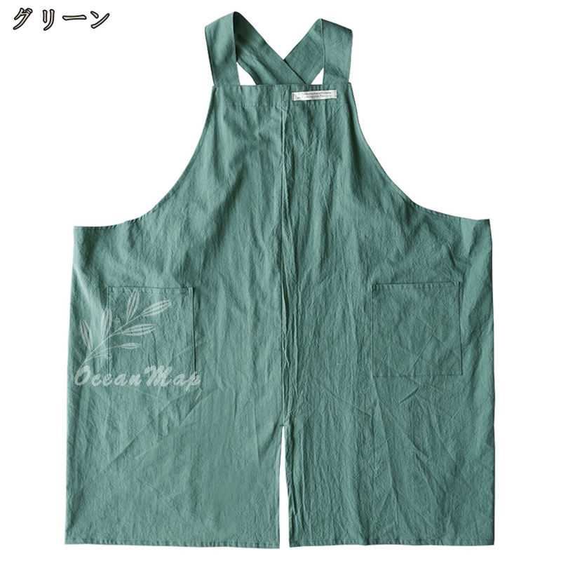 500円OFFクーポン エプロン 女性用 北欧風 可愛い 左右ポケット付き カフェ レディース 大人 ナチュラル ちょっとそこまでにつけて行ける可愛いエプロン ナチュラルなコットンリネン素材 かわいい おしりが隠れる ポケット付き 脱着簡単 料理教室 花屋 OceanMap 3