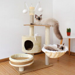 3500円OFFクーポン キャットタワー 小きい猫にピッタリ 巨大ハウス 広い見晴らし台 多頭飼い キャットタワー 猫タワー 小型猫適用 ふわふわ 安定 クッション 取り外し 手入れ簡単 交換用フェルト付き 交換用ポンポン付き ペットベッド OceanMap