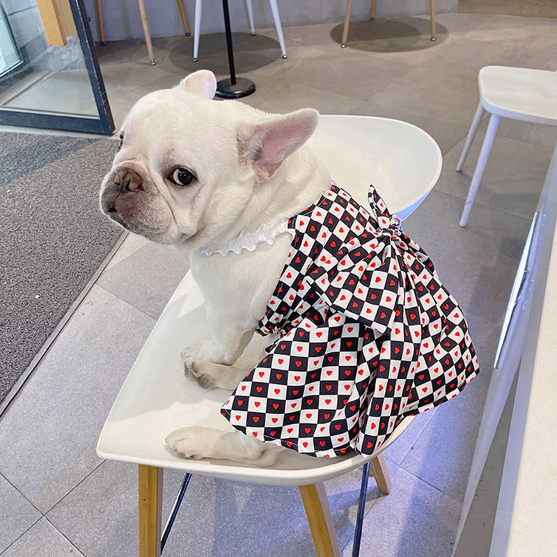 800円OFFクーポン 犬服 ワンピース 春夏 ドレス 可愛い チェック柄 蝶結び 夏服 ペット服 スカート おしゃれ 通気性 ドッグウェア ファッション ペットウェア 犬猫 洋服 小中型犬 犬用 猫用 お散歩 お出かけ 小型犬服 犬用洋服 犬ドレス OceanMap