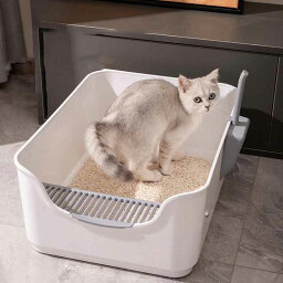 シンプルデザイン 猫トイレット 猫トイレ 子猫 トイレ おしゃれ 猫用トイレ本体 清潔 掃除しやすい 飛び散らない 足に砂残らない 耐久性 砂の飛び散り防止 猫用品 大きい猫 多猫 本体 簡単掃除 清潔 飛散防止 37*50*20cm ネコトイレ OceanMap