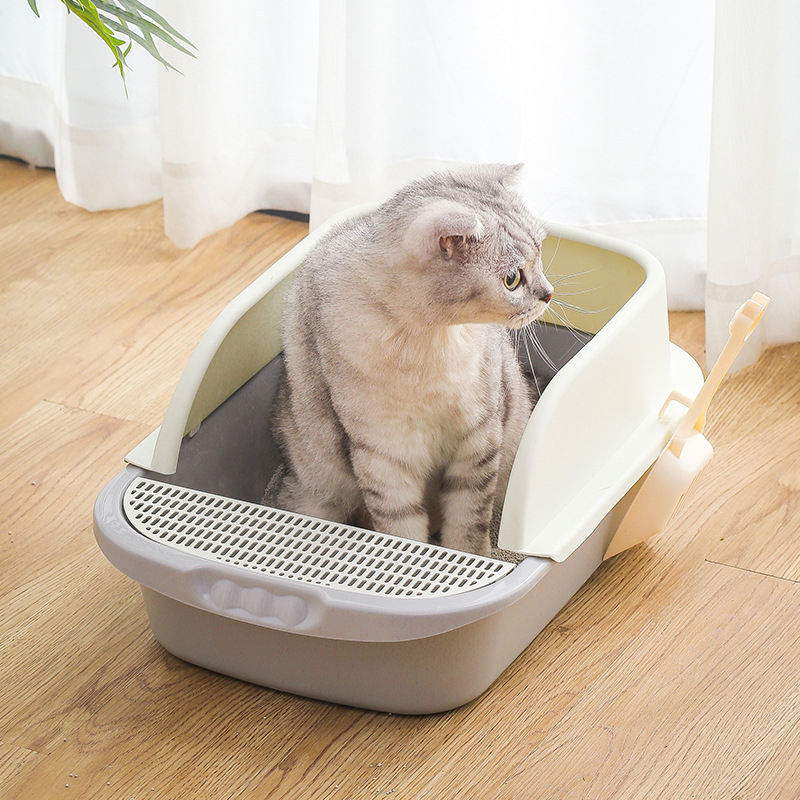 500円OFFクーポン 猫 トイレ 猫トイレ 散らかりにくい 猫 トイレ 猫トイレ キャットトイレ 散らかりにくいネコトイレ 本体 猫トイレ お掃除簡単 飛び散りにくい 30*45*18cm グレー ピンク ブルー スコップ付き シンプル ペットトイレ おしゃれ 猫用品 OceanMap