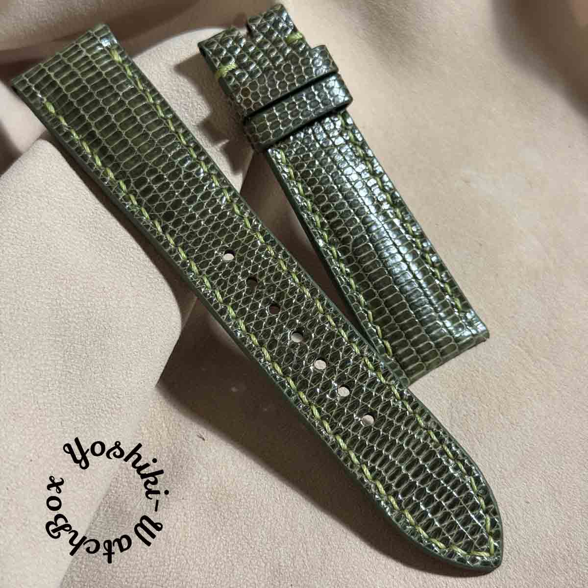 liz-298 リザード レザー 腕時計 ベルト オリーブグリーン(ラグ幅21 mm - バックル幅18 mm)