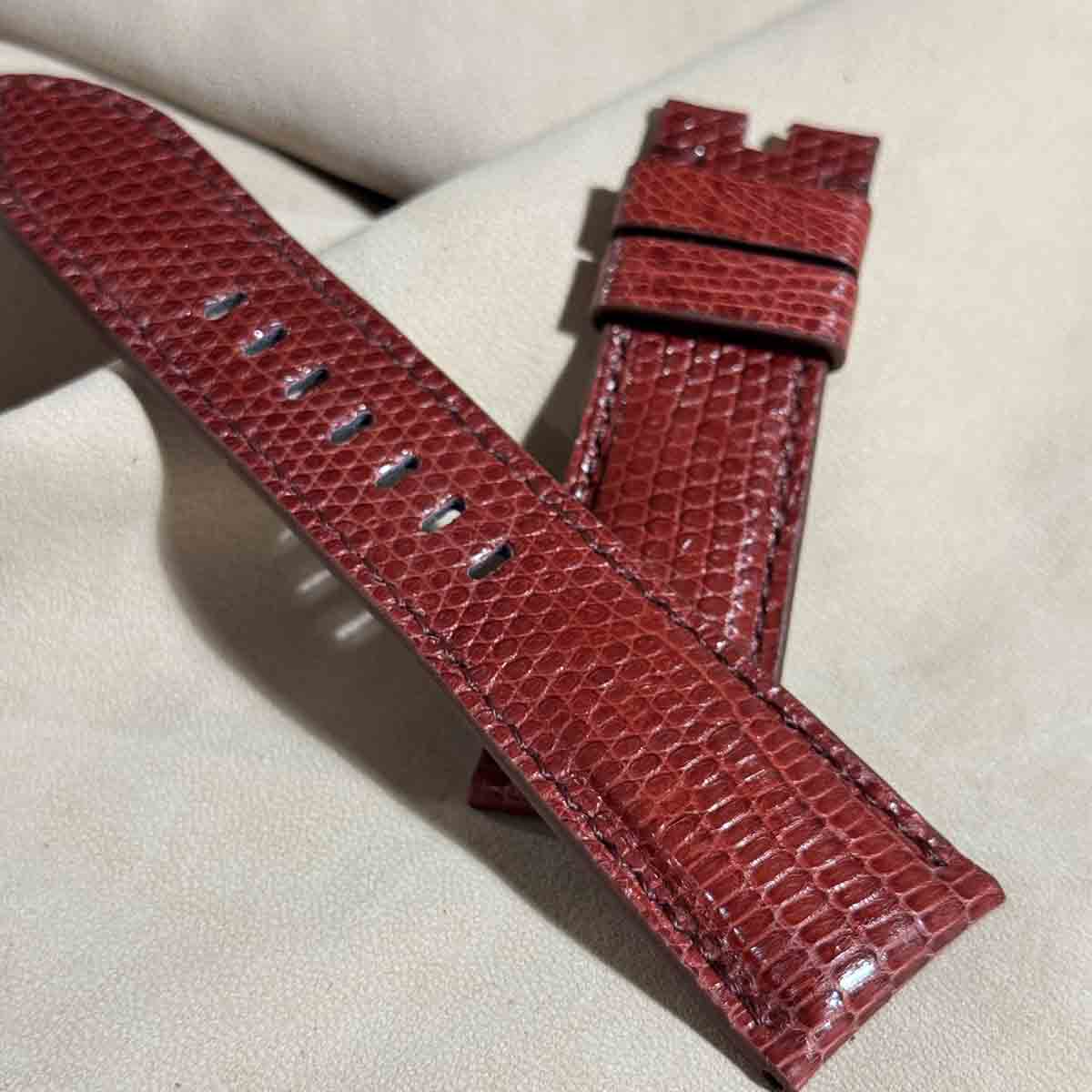 liz-302 リザード ハイグレード腕時計 ベルト レッド(ラグ幅26 mm - バックル幅22 mm)
