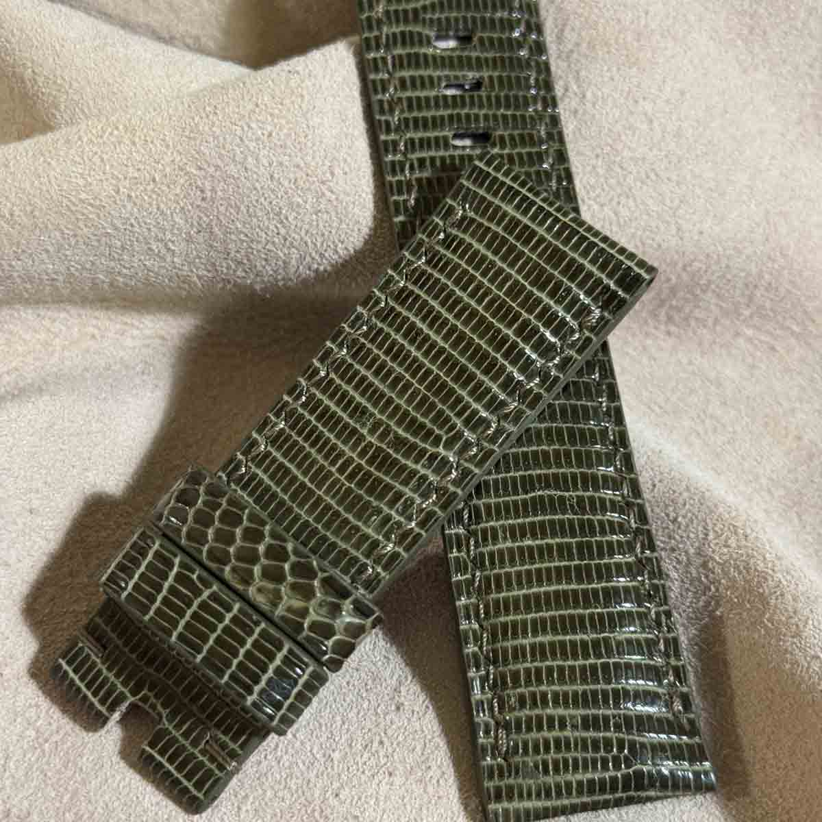 liz-320 リザード レザー （ハイグレード）腕時計 ベルト オリーブ(ラグ幅24 mm - バックル幅22 mm)