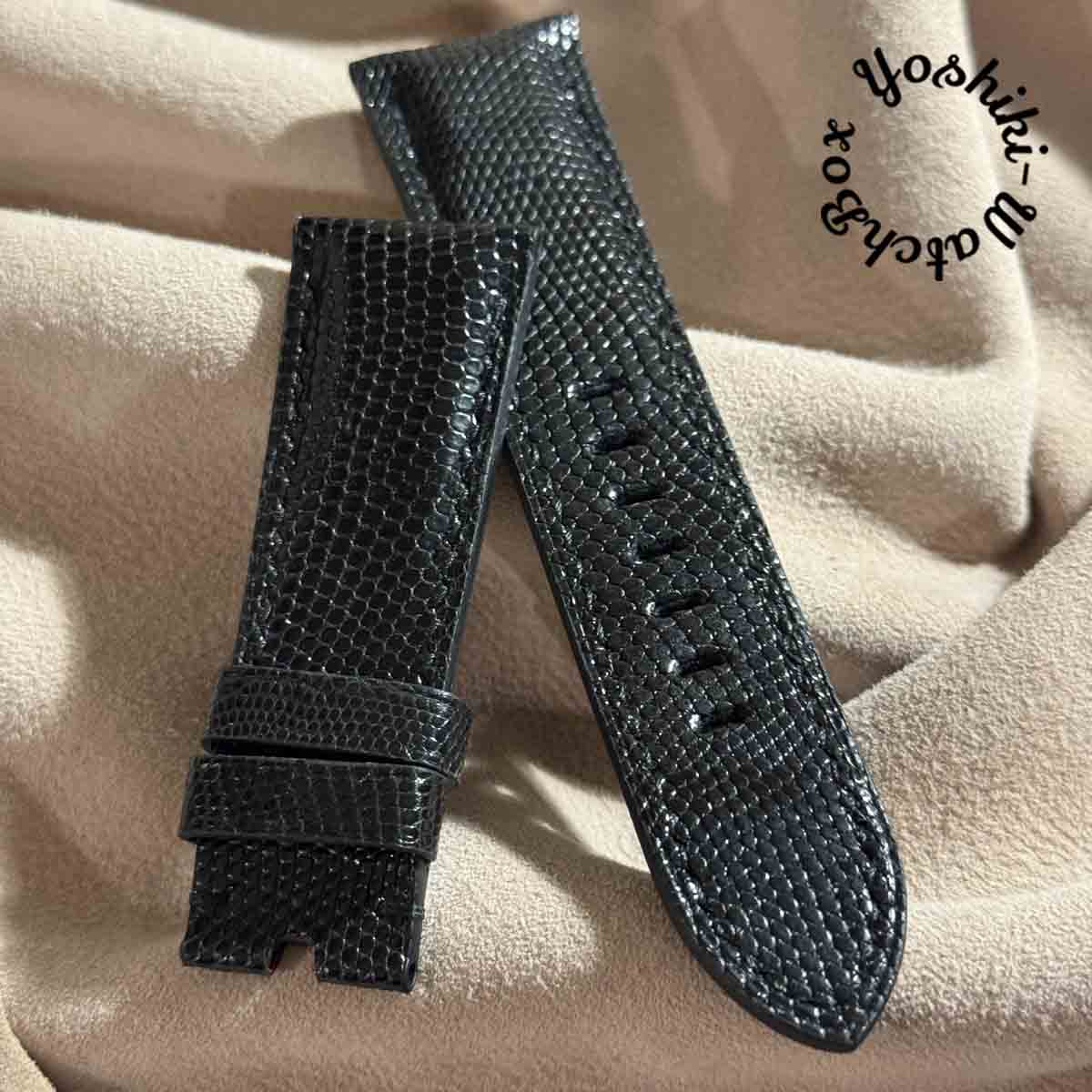 liz-346 リザード レザー 腕時計 ベルト ブラック(ラグ幅26 mm - バックル幅22 mm)