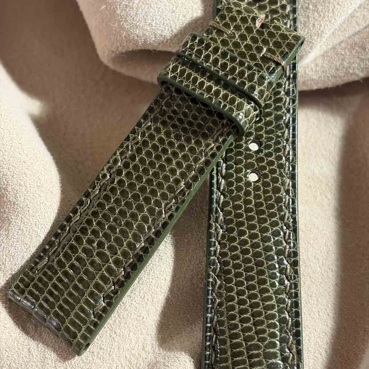 liz-352 リザード レザー 腕時計 ベルト オリーブ(ラグ幅20 mm - バックル幅18 mm)