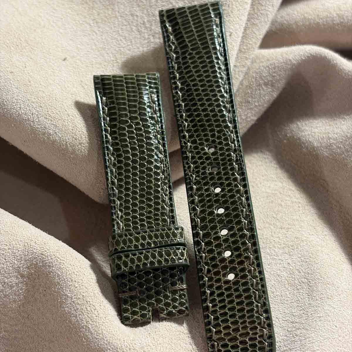 liz-352 リザード レザー 腕時計 ベルト オリーブ(ラグ幅20 mm - バックル幅18 mm)