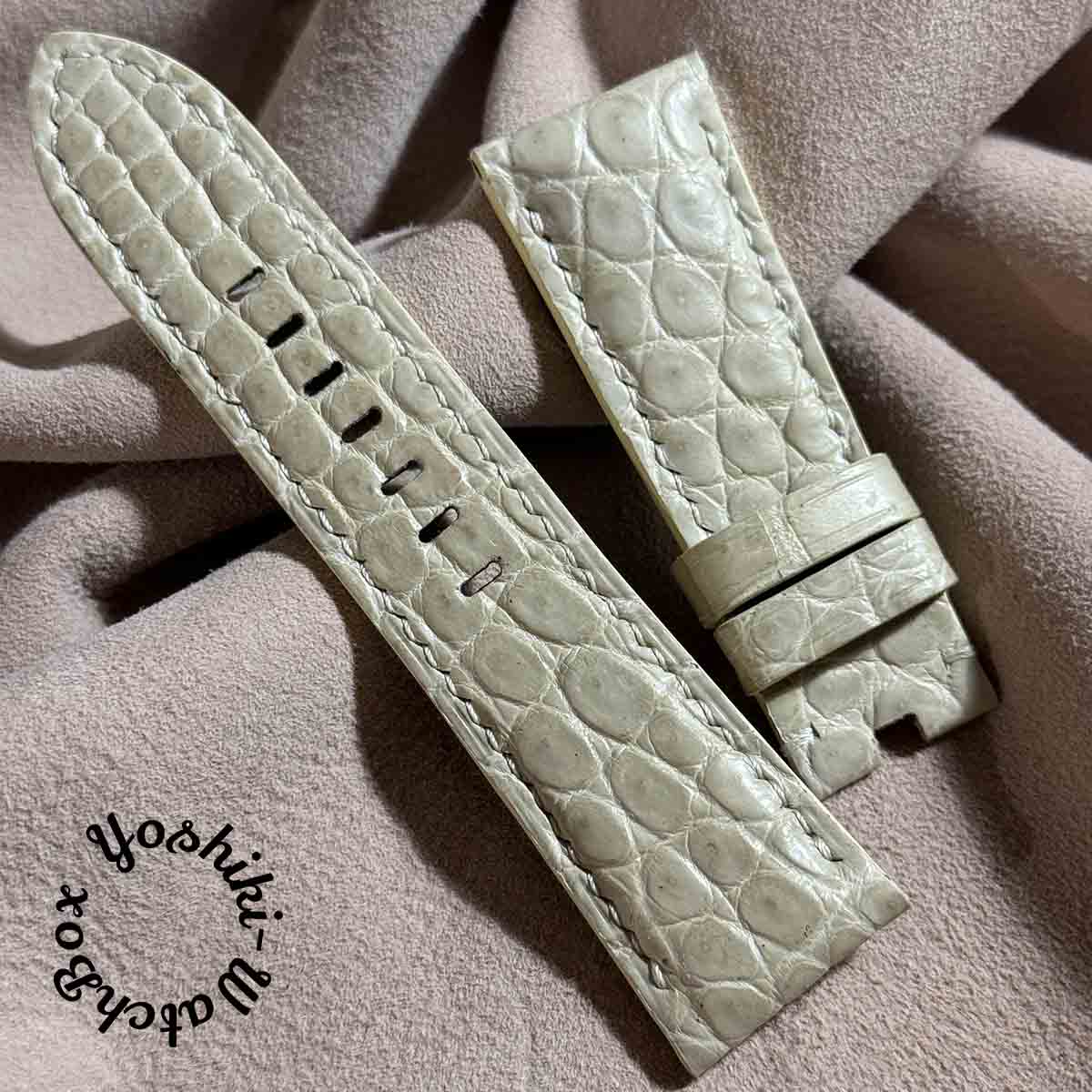 cro-1622 クロコダイル レザー 腕時計 ベルト クリーム (ラグ幅26 mm - バックル幅22 mm)