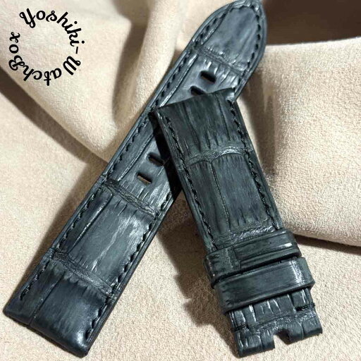 cro-1689 クロコダイル レザー (ヌバック)腕時計 ベルト ブラック (ラグ幅24 mm - バックル幅22 mm) cro-1689 クロコダイル レザー (ヌバック)腕時計 ベルト ブラック (ラグ幅24 mm - バックル幅22 mm)