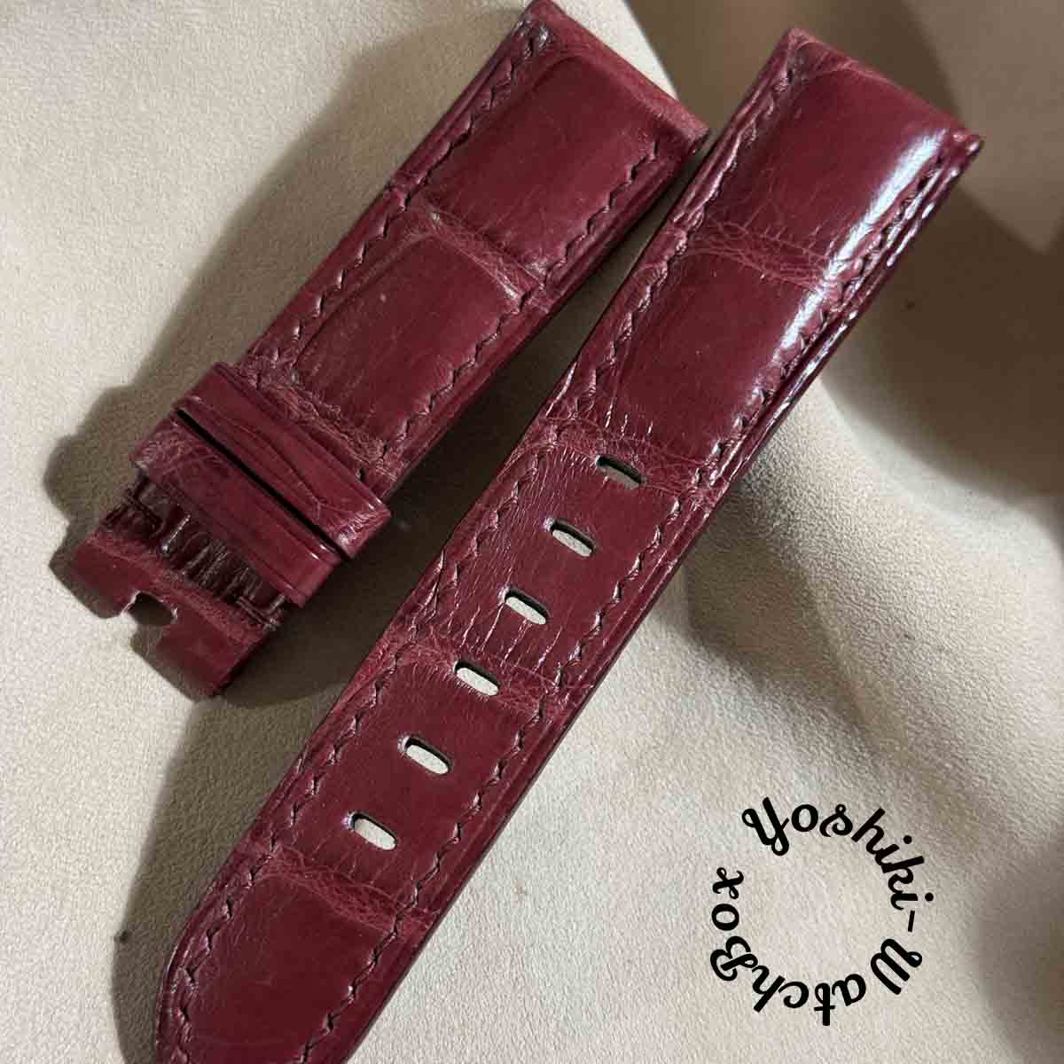 cro-1724 クロコダイル レザー 腕時計 ベルト レッドプルーン (ラグ幅22 mm - バックル幅20 mm)
