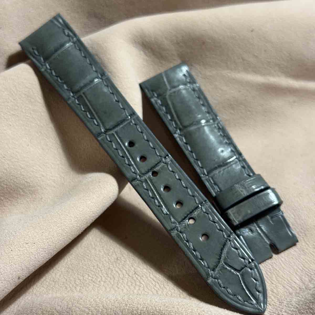 cro-1789 クロコダイル レザー 腕時計 ベルト グレー (ラグ幅18 mm - バックル幅16 mm)