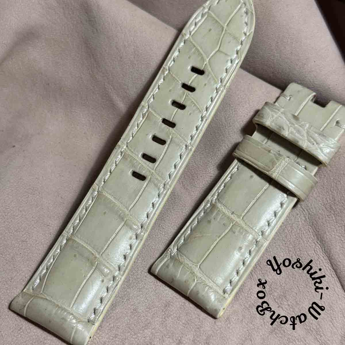 cro-1794 クロコダイル レザー 腕時計 ベルト クリーム (ラグ幅24 mm - バックル幅22 mm)