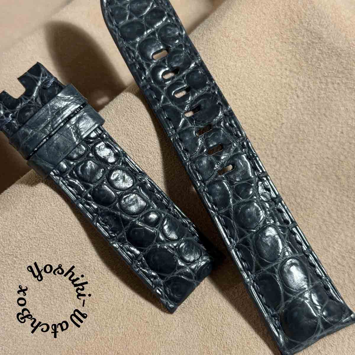 cro-1826 クロコダイル レザー 腕時計 ベルト ブルーグレー (ラグ幅22 mm - バックル幅20 mm)