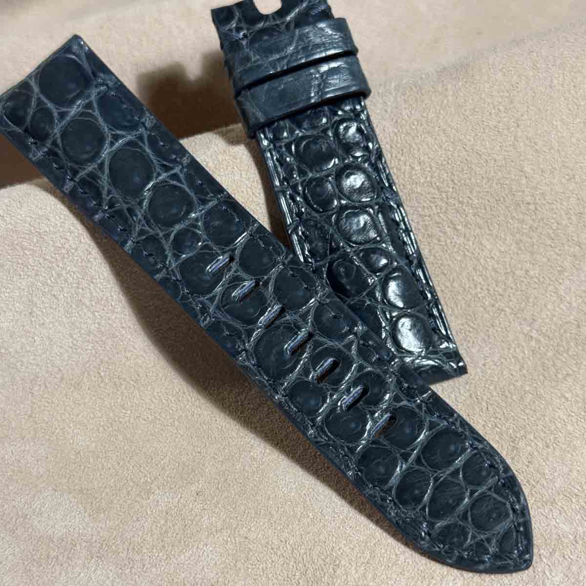 cro-1826 クロコダイル レザー 腕時計 ベルト ブルーグレー (ラグ幅22 mm - バックル幅20 mm)