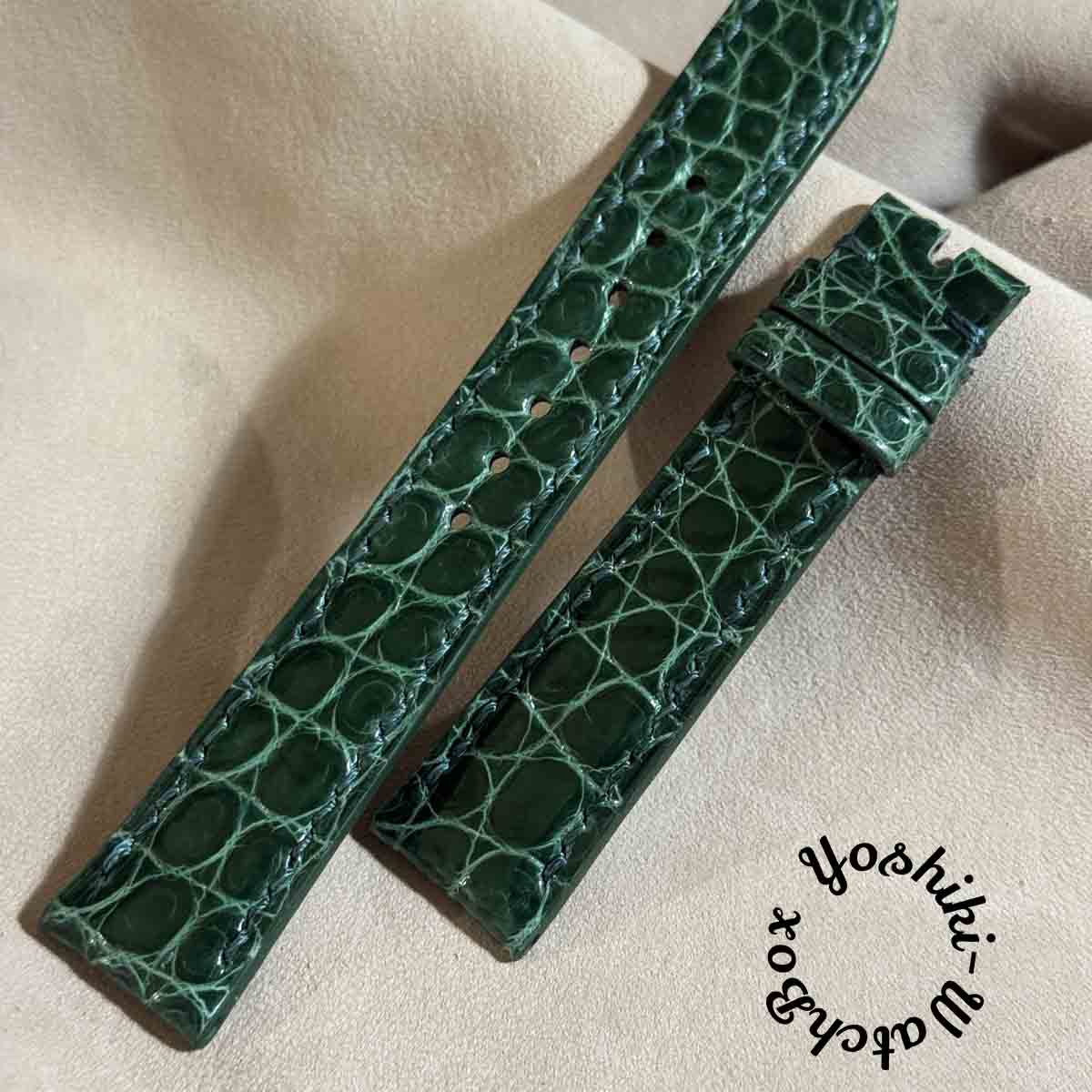 cro-1845 クロコダイル レザー 腕時計 ベルト グリーン（グロス仕上げ） (ラグ幅19 mm - バックル幅16 mm)