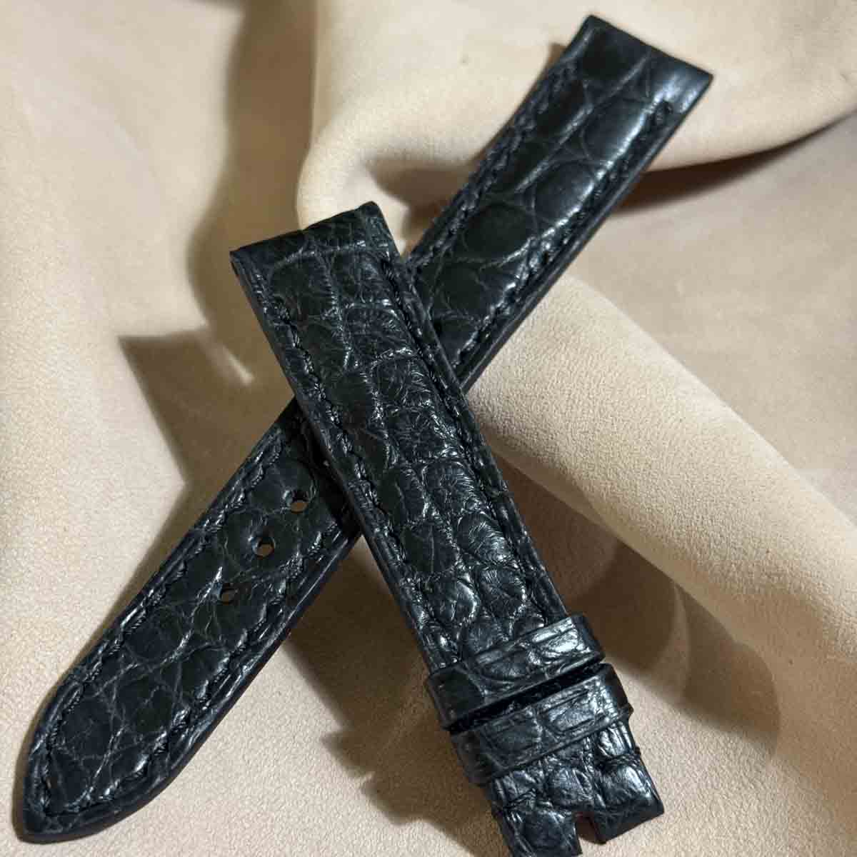 cro-1883 クロコダイル レザー 腕時計 ベルト ブラック (ラグ幅18 mm - バックル幅16 mm)