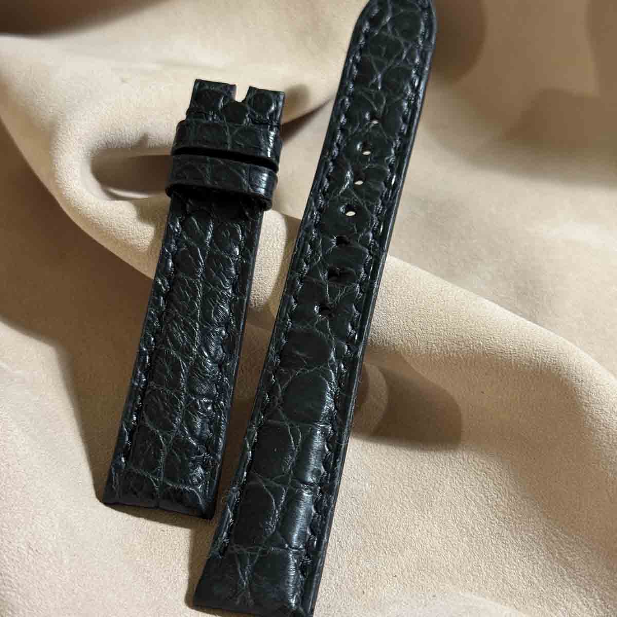 cro-1883 クロコダイル レザー 腕時計 ベルト ブラック (ラグ幅18 mm - バックル幅16 mm)