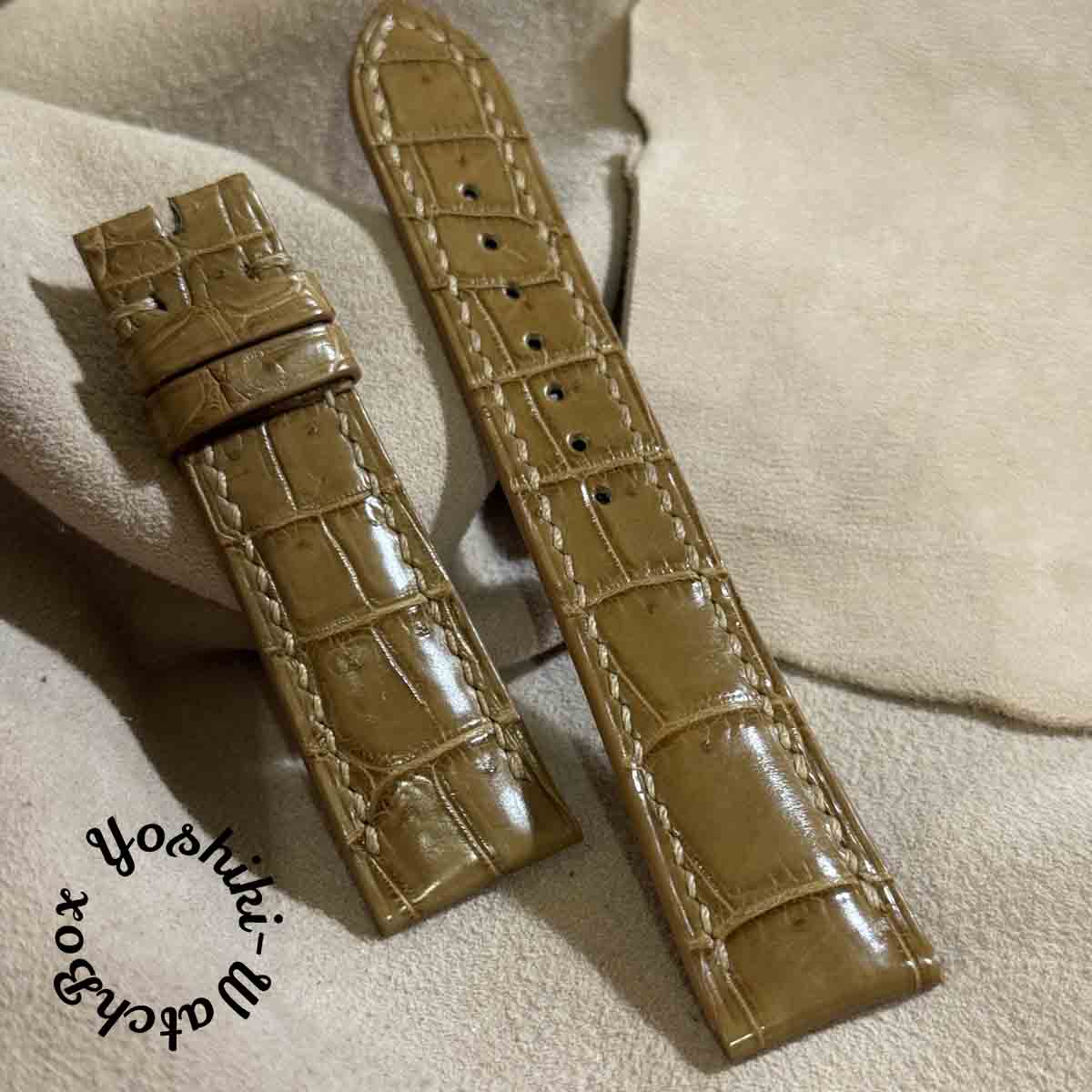 cro-1920 クロコダイル レザー 腕時計 ベルト ライトブラウン (ラグ幅21 mm - バックル幅18 mm)