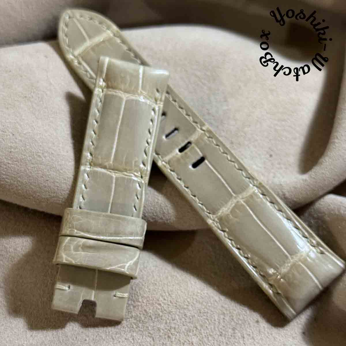 cro-1923 クロコダイル レザー 腕時計 ベルト グロス仕上げ ベージュ (ラグ幅22 mm - バックル幅20 mm)