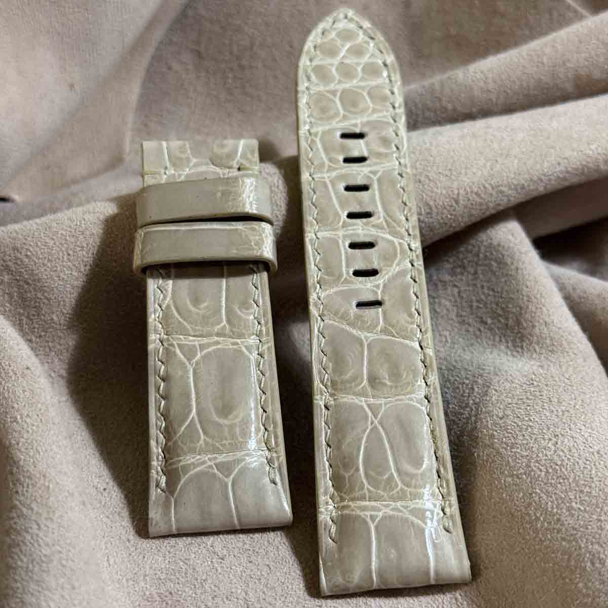 cro-1926 クロコダイル レザー 腕時計 ベルト ベージュ（グロス仕上げ） (ラグ幅24 mm - バックル幅22 mm)