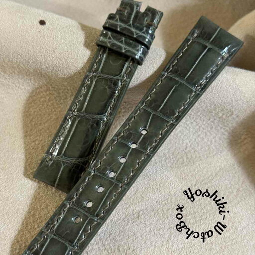 cro-1937 クロコダイル レザー 腕時計 ベルト オリーブグリーングロス仕上げ (ラグ幅19 mm - バックル幅16 mm) cro-1937 クロコダイル レザー 腕時計 ベルト オリーブグリーングロス仕上げ (ラグ幅19 mm - バックル幅16 mm)