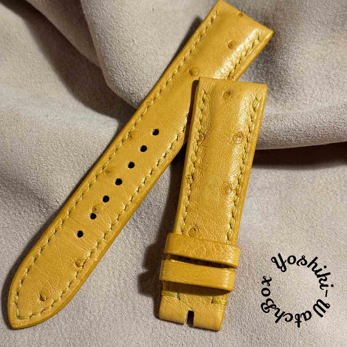 ost-334 オーストリッチレザー 腕時計 ベルト イエロー (ラグ幅21 mm - バックル幅18 mm)