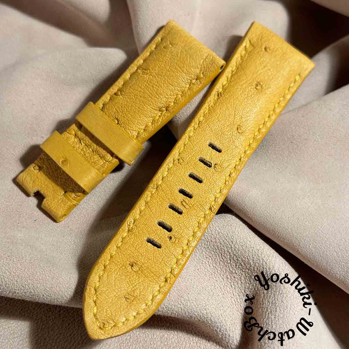 ost-339 オーストリッチレザー 腕時計ベルト イエロー(ラグ幅26mm - バックル幅22mm)