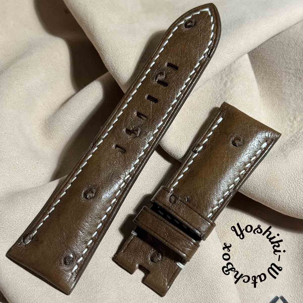 ost-343オーストリッチレザー 腕時計ベルト ダークブラウン(ラグ幅26mm - バックル幅22mm)