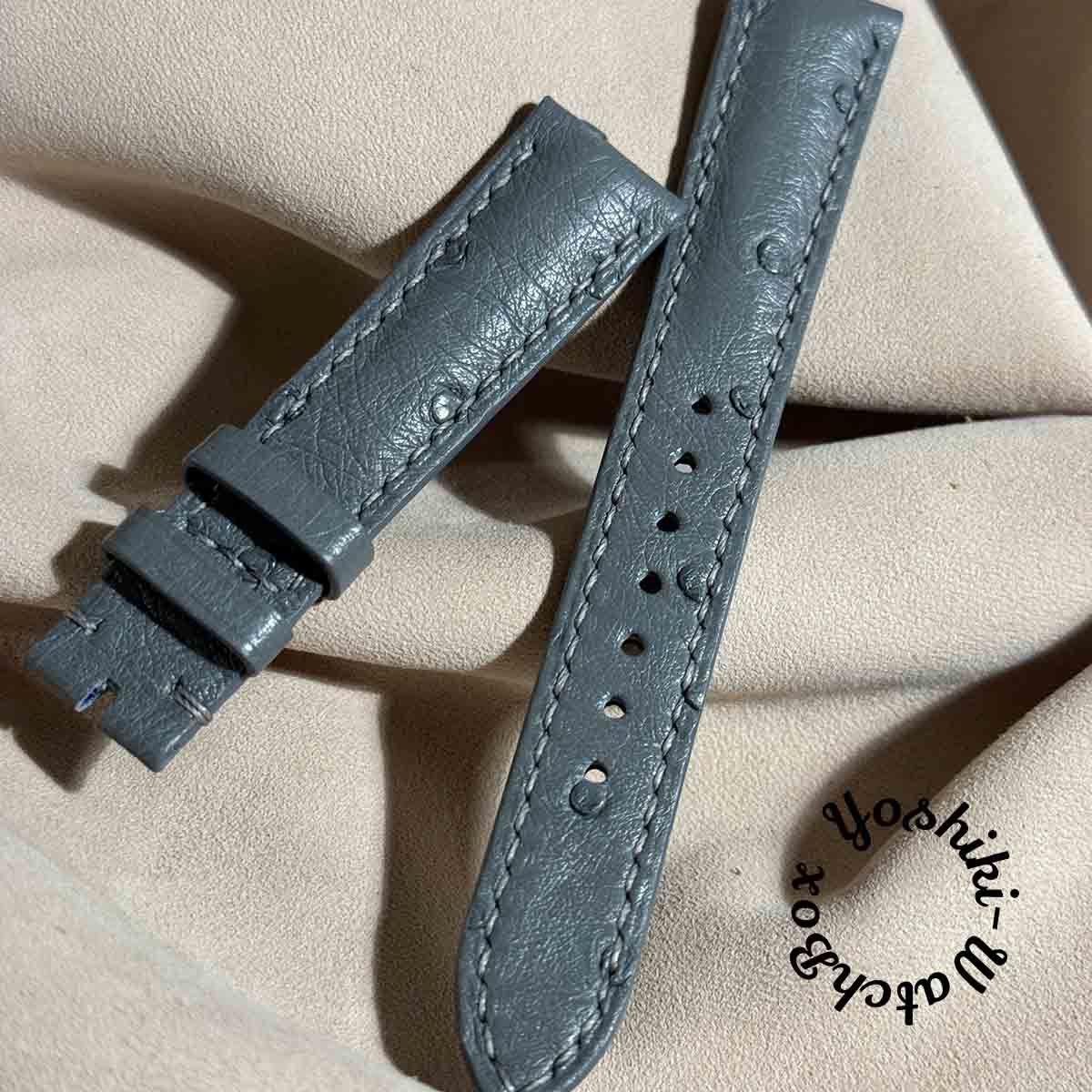 ost-354 オーストリッチレザー 腕時計 ベルト グレー (ラグ幅18 mm - バックル幅16 mm)