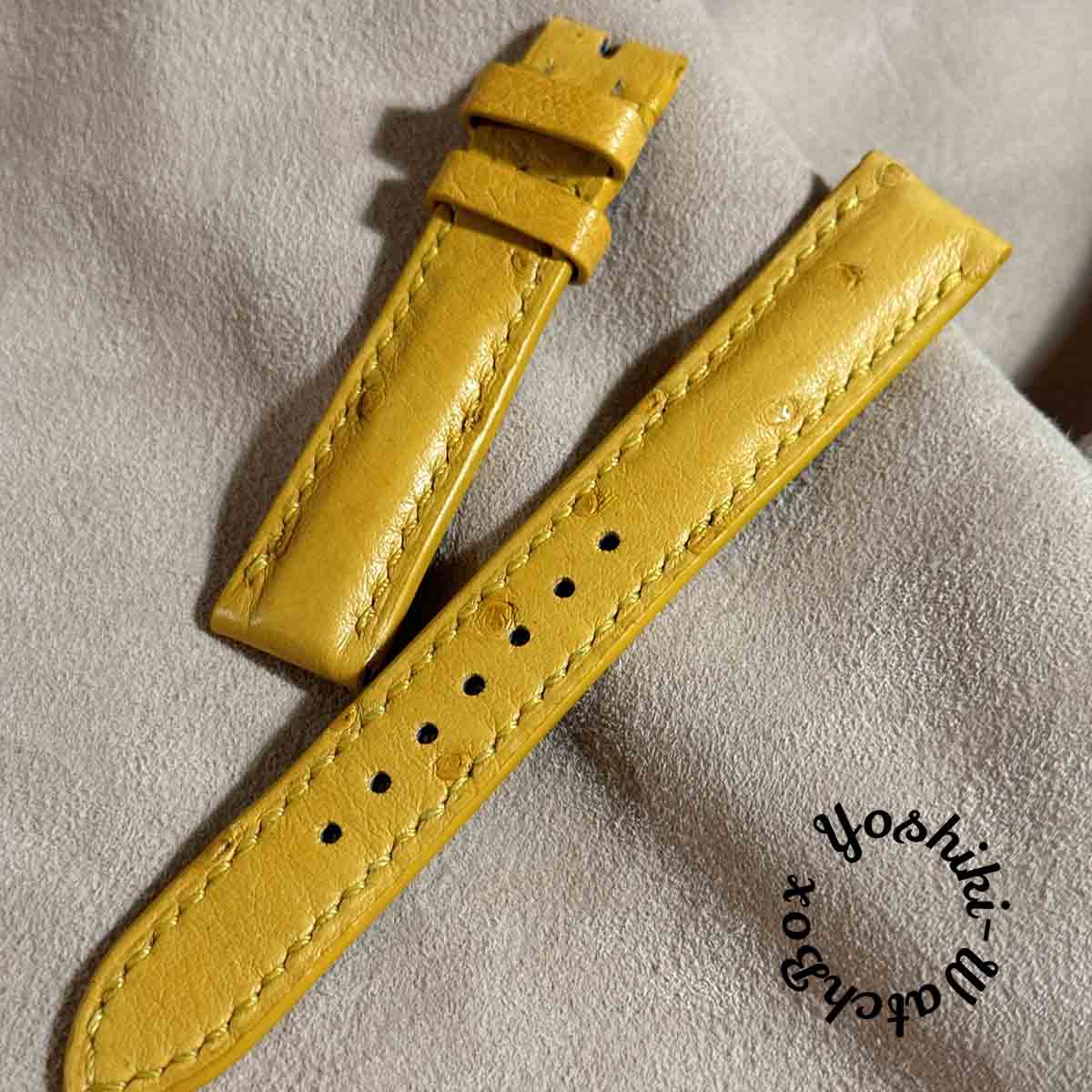 ost-357 オーストリッチレザー 腕時計 ベルト イエロー (ラグ幅18 mm - バックル幅16 mm)