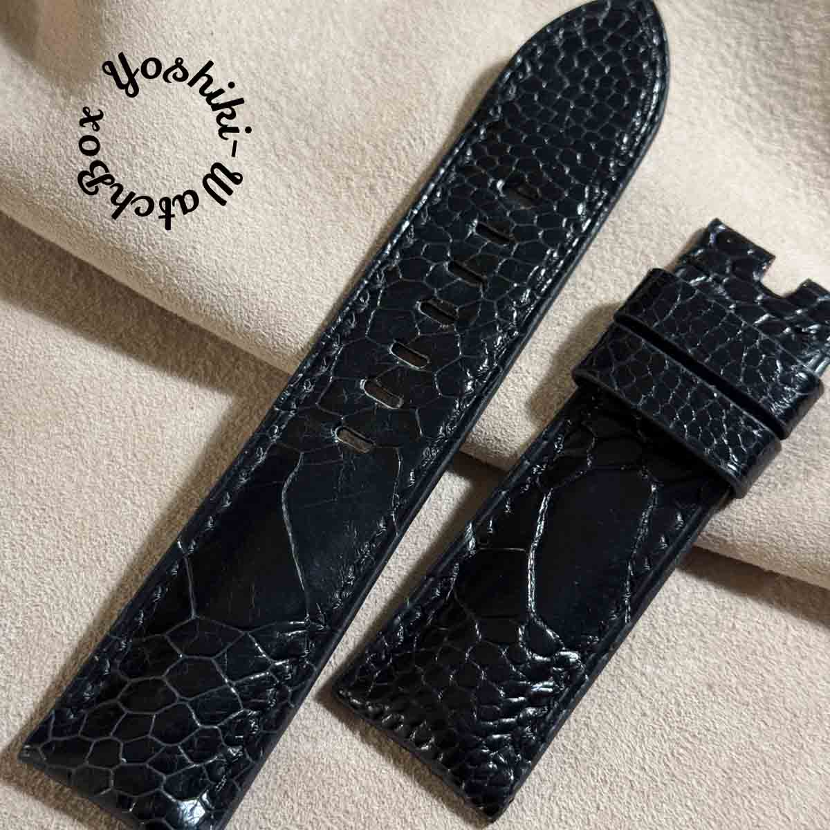 ost-387 オーストリッチレザー 腕時計 ベルト ブラック (ラグ幅24 mm - バックル幅22 mm)