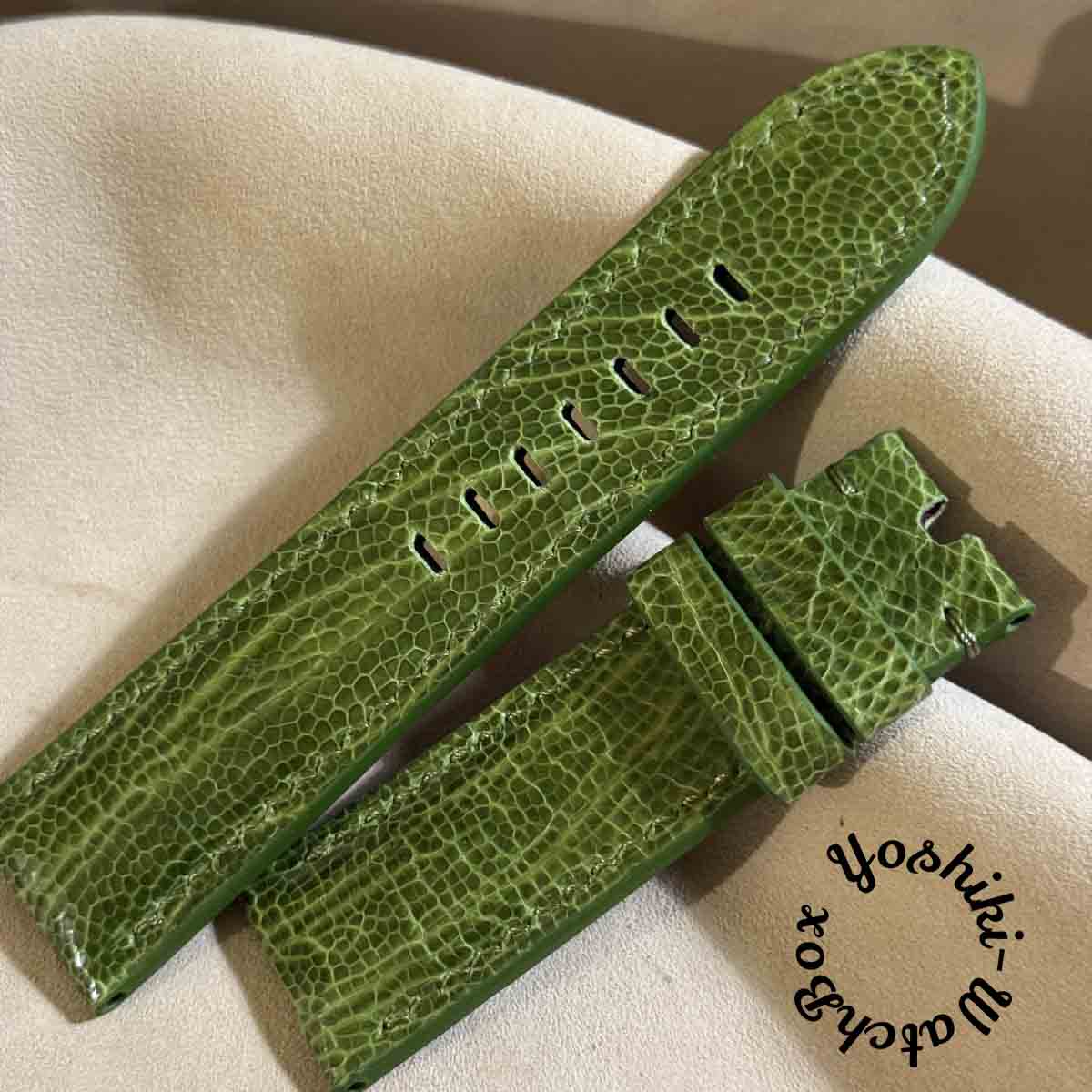 ost-424 オーストリッチレザー 腕時計 ベルト グリーン (ラグ幅24 mm - バックル幅22 mm)