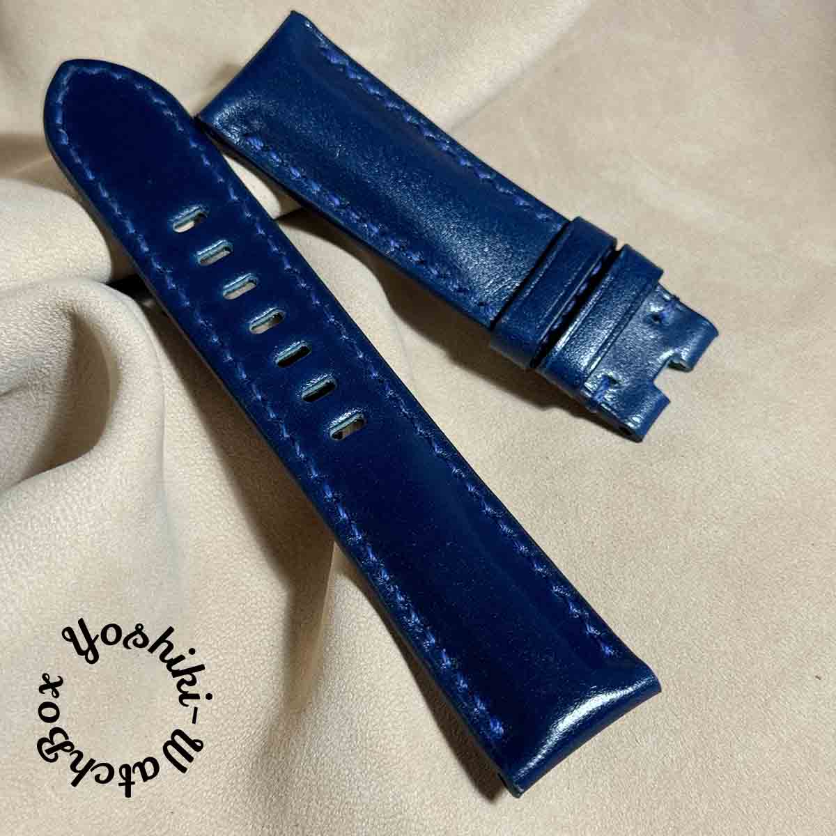 cod-293 コードバンレザー 腕時計 ベルト ブルー (ラグ幅22 mm - バックル幅20 mm)