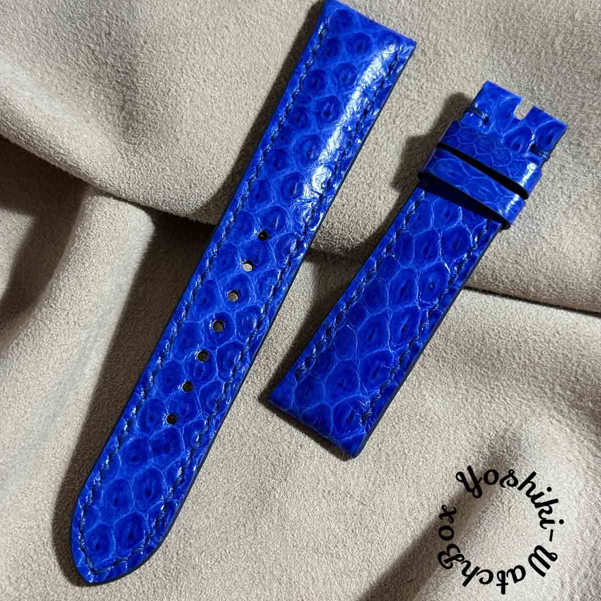 sna-94 シースネイク（ウミヘビ） レザー 腕時計 ベルト ブルー (ラグ幅20 mm - バックル幅18 mm)