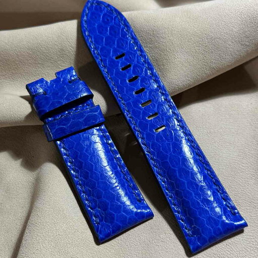 sna-106 シースネイク(ウミヘビ) レザー 腕時計 ベルト ブルー (ラグ幅24 mm - バックル幅22 mm)