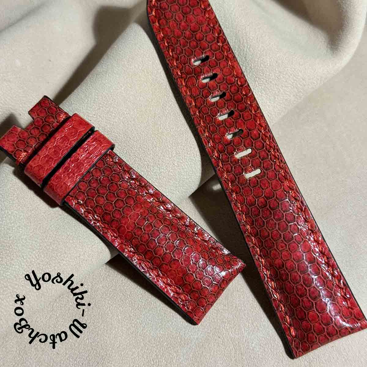 sna-114 シースネイク（ウミヘビ） レザー 腕時計 ベルト レッド (ラグ幅22 mm - バックル幅20 mm)