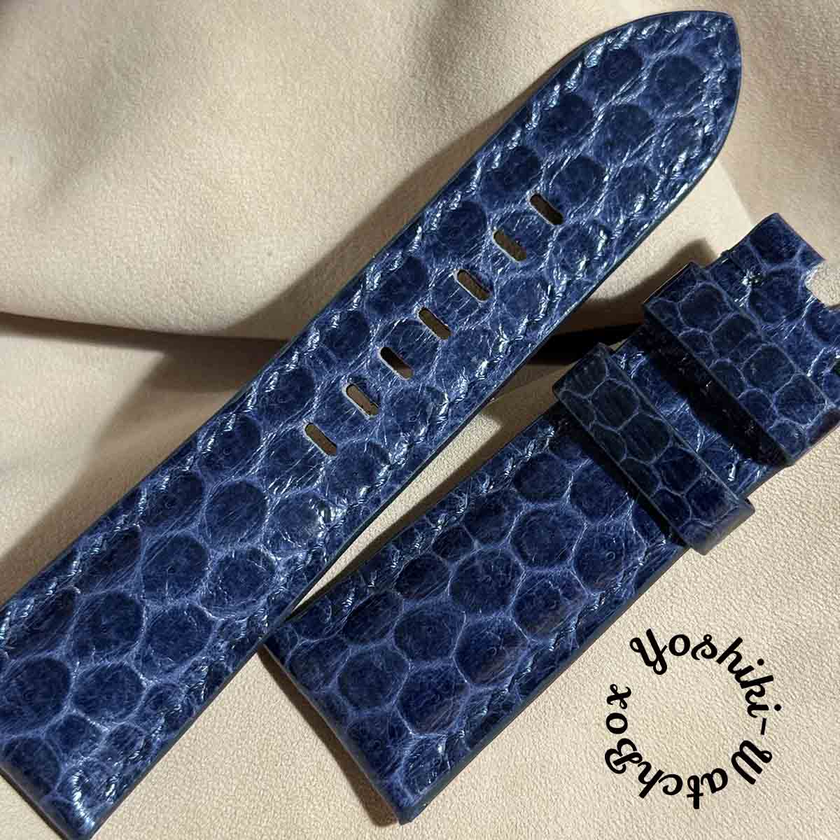 sna-130 シースネイク（ウミヘビ） レザー 腕時計 ベルト ネイビー (ラグ幅26 mm - バックル幅22 mm)