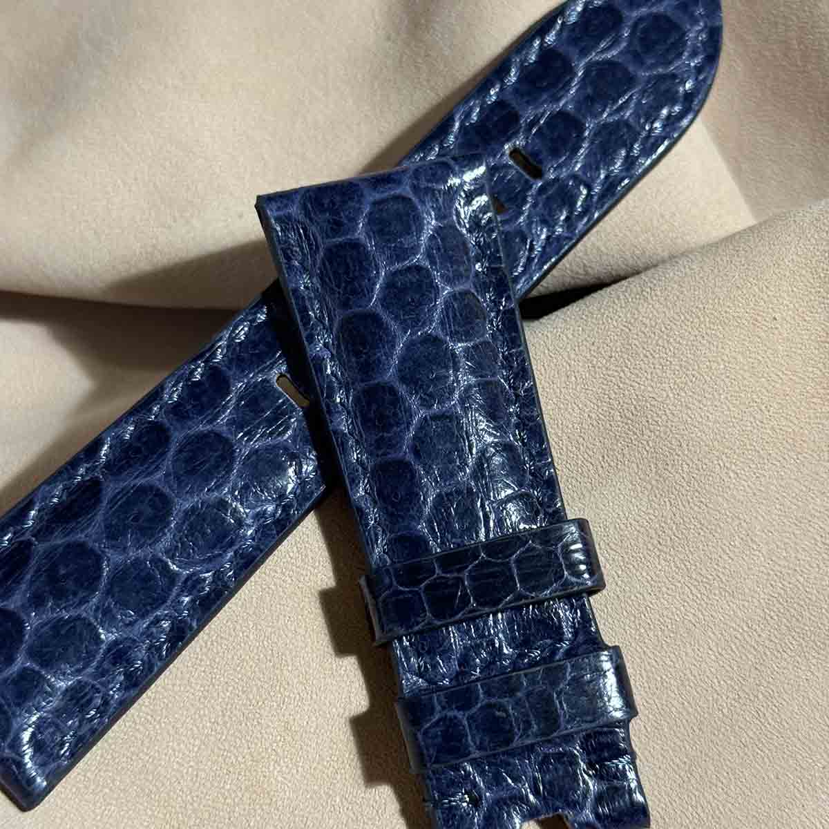 sna-130 シースネイク（ウミヘビ） レザー 腕時計 ベルト ネイビー (ラグ幅26 mm - バックル幅22 mm)