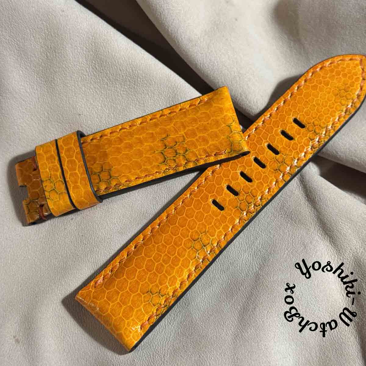 sna-138 シースネイク（ウミヘビ） レザー 腕時計 ベルト オレンジ (ラグ幅24 mm - バックル幅22 mm)