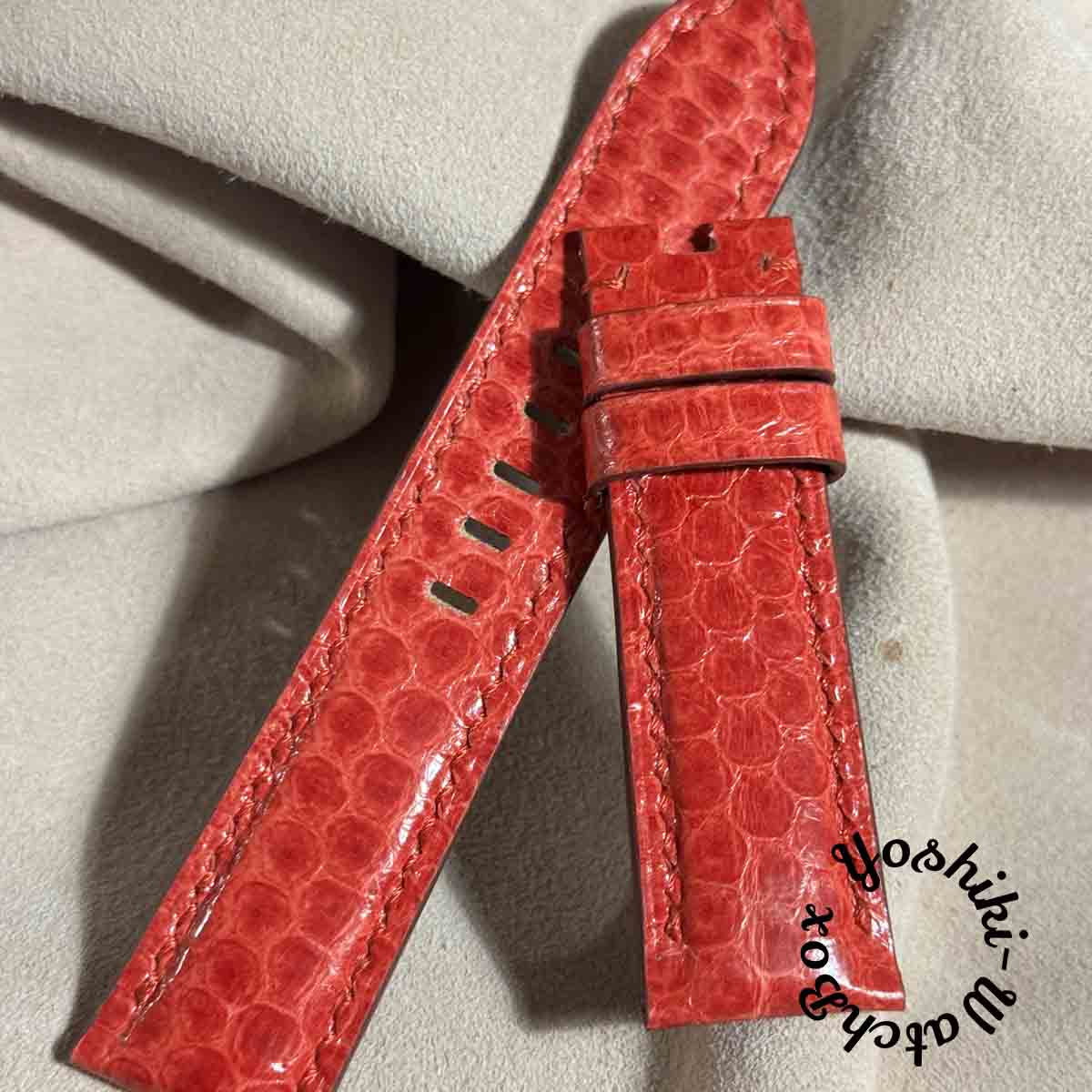 sna-141 シースネイク（ウミヘビ） レザー 腕時計 ベルト レッド (ラグ幅22 mm - バックル幅20 mm)