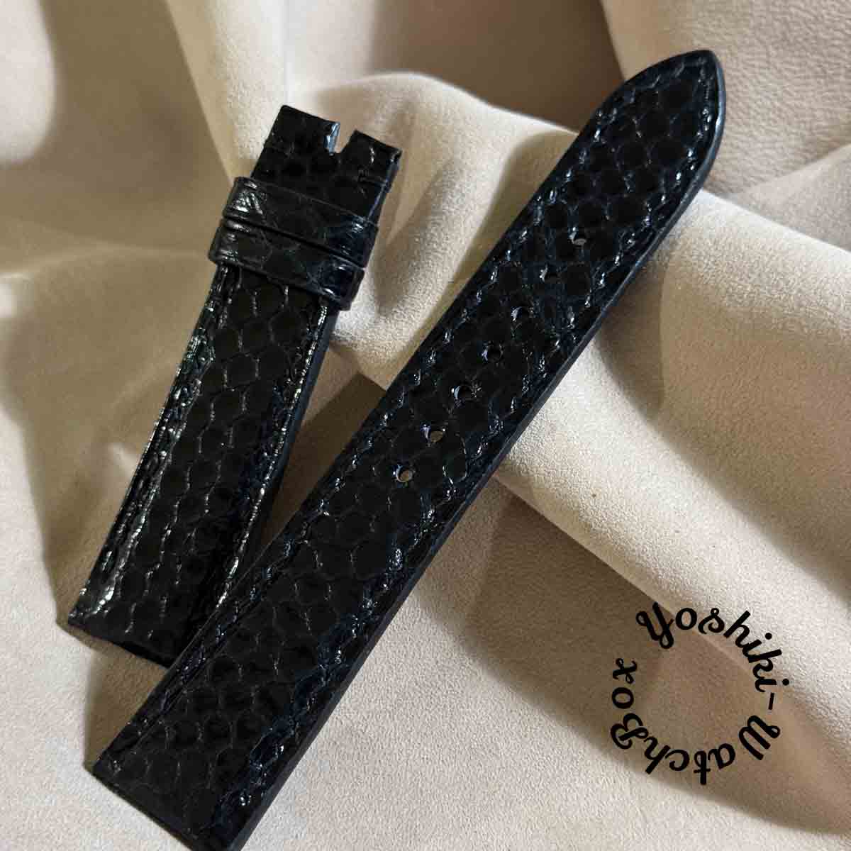 sna-162 シースネイク（ウミヘビ） レザー 腕時計 ベルト ブラック (ラグ幅21 mm - バックル幅18 mm)